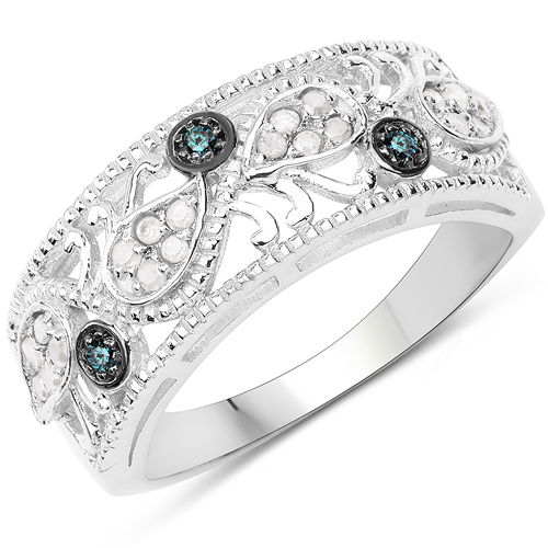 Diamond-0.21 Carat Genuine Blue Diamond & White Diamond .925 Sterling Silver Ring