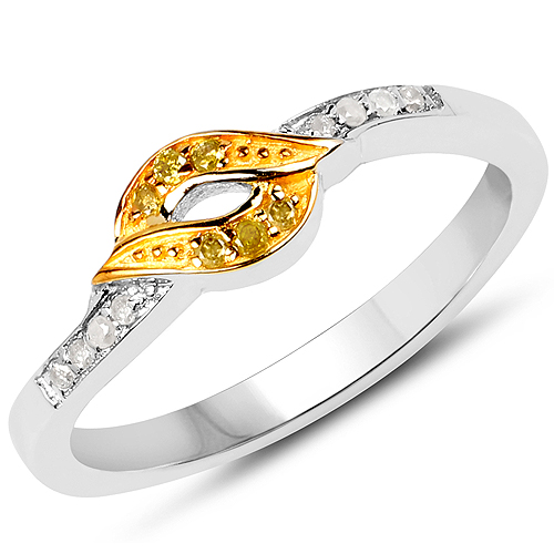 Diamond-0.09 Carat Genuine White Diamond and Yellow Diamond .925 Sterling Silver Ring