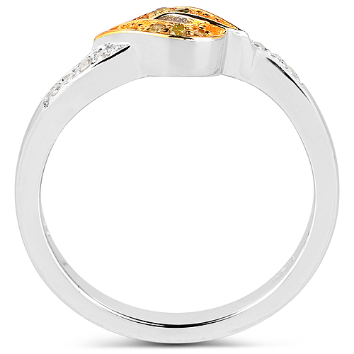 0.09 Carat Genuine White Diamond and Yellow Diamond .925 Sterling Silver Ring