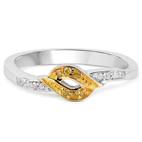 0.09 Carat Genuine White Diamond and Yellow Diamond .925 Sterling Silver Ring