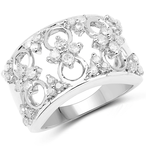 Diamond-0.74 Carat Genuine White Diamond .925 Sterling Silver Ring