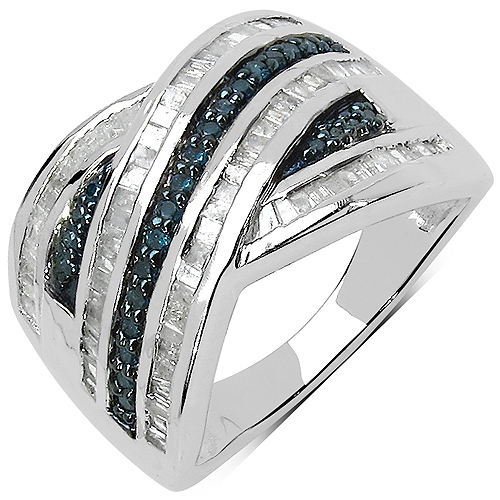 Diamond-1.02 Carat Genuine Blue Diamond & White Diamond .925 Sterling Silver Ring