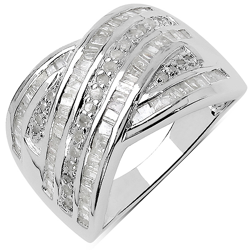 Diamond-1.02 Carat Genuine White Diamond .925 Sterling Silver Ring