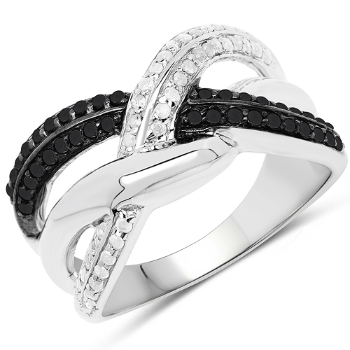 Diamond-0.55 Carat Genuine Black Diamond & White Diamond .925 Sterling Silver Ring