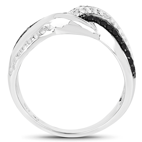 0.55 Carat Genuine Black Diamond & White Diamond .925 Sterling Silver Ring