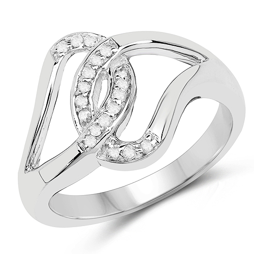 Diamond-0.12 Carat Genuine White Diamond .925 Sterling Silver Ring