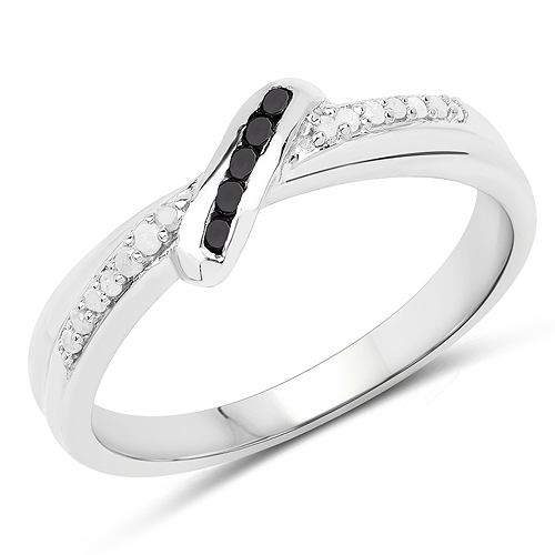 Diamond-0.15 Carat Genuine White Diamond and Black Diamond .925 Sterling Silver Ring
