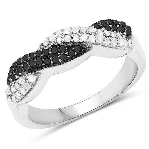 Diamond-0.38 Carat Genuine Black Diamond & White Diamond .925 Sterling Silver Ring