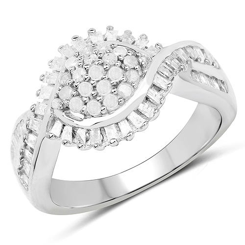 Diamond-0.61 Carat Genuine White Diamond .925 Sterling Silver Ring