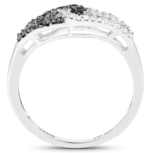 0.33 Carat Genuine White Diamond and Black Diamond .925 Sterling Silver Ring