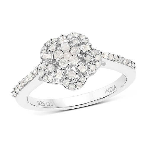 Diamond-0.40 Carat Genuine White Diamond .925 Sterling Silver Ring