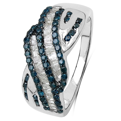 0.88 Carat Genuine Blue Diamond & White Diamond .925 Sterling Silver Ring