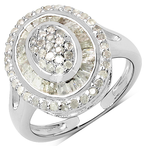 Diamond-1.08 Carat Genuine White Diamond .925 Sterling Silver Ring