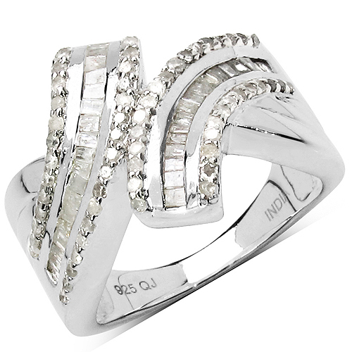 Diamond-0.61 Carat Genuine White Diamond .925 Sterling Silver Ring