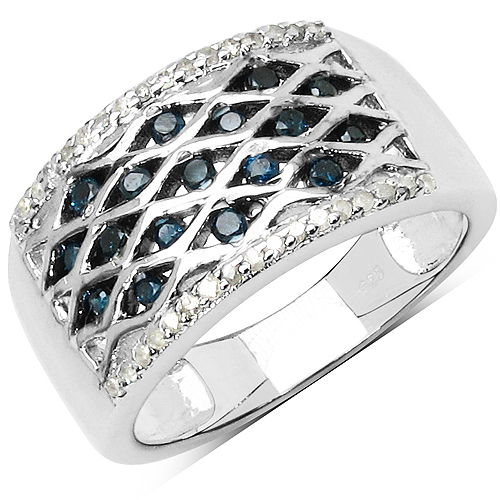Diamond-0.41 Carat Genuine Blue Diamond & White Diamond .925 Sterling Silver Ring
