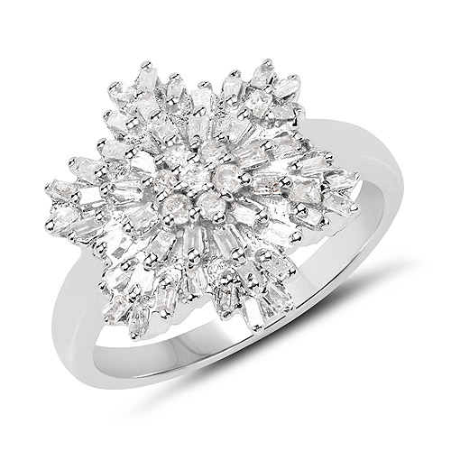 Diamond-0.97 Carat Genuine White Diamond .925 Sterling Silver Ring