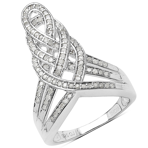 Diamond-0.51 Carat Genuine White Diamond .925 Sterling Silver Ring