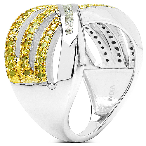 0.79 Carat Genuine White Diamond & Yellow Diamond .925 Sterling Silver Ring