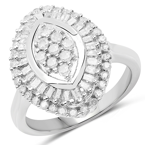 Diamond-0.85 Carat Genuine White Diamond .925 Sterling Silver Ring
