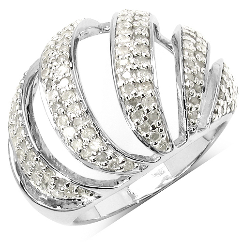 Diamond-0.98 Carat Genuine White Diamond .925 Sterling Silver Ring