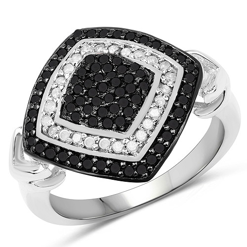Diamond-0.56 Carat Genuine White Diamond and Black Diamond .925 Sterling Silver Ring