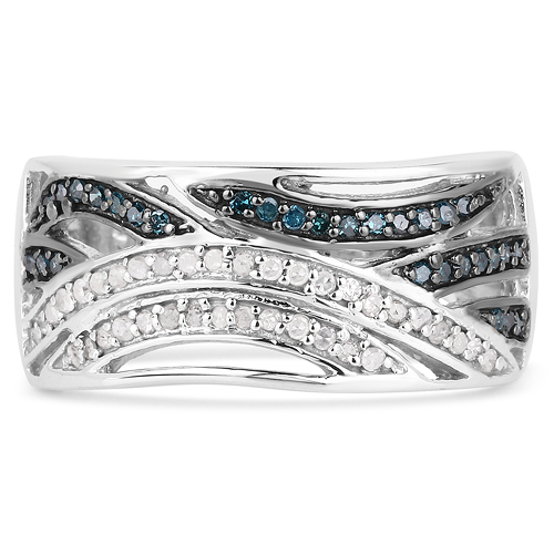 0.38 Carat Genuine Blue Diamond & White Diamond .925 Sterling Silver Ring