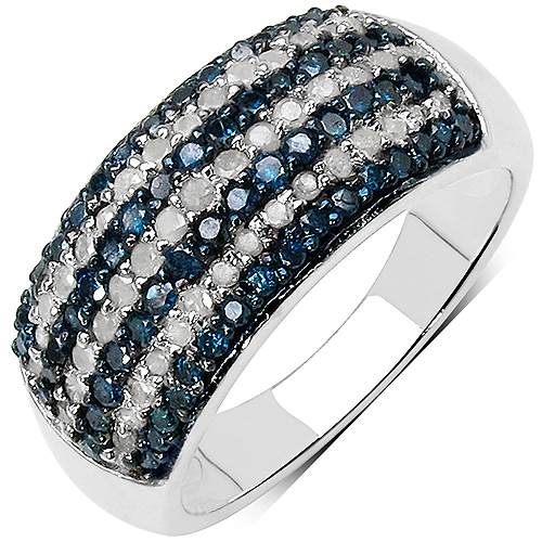 Diamond-1.03 Carat Genuine Blue Diamond & White Diamond .925 Sterling Silver Ring