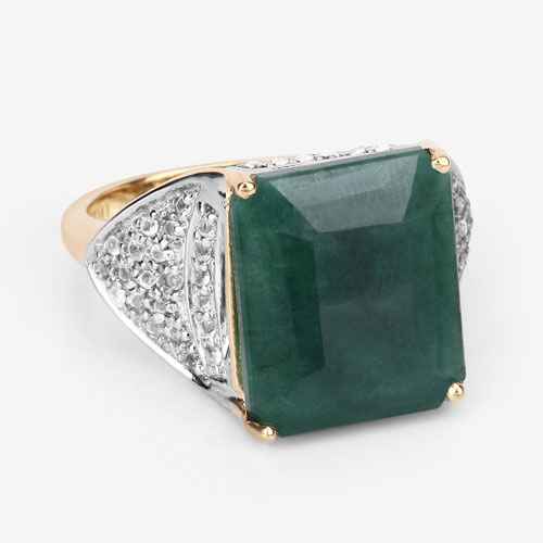 8.70 Carat Dyed Emerald and White Topaz .925 Sterling Silver Ring