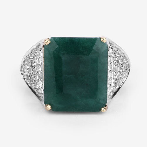 8.70 Carat Dyed Emerald and White Topaz .925 Sterling Silver Ring