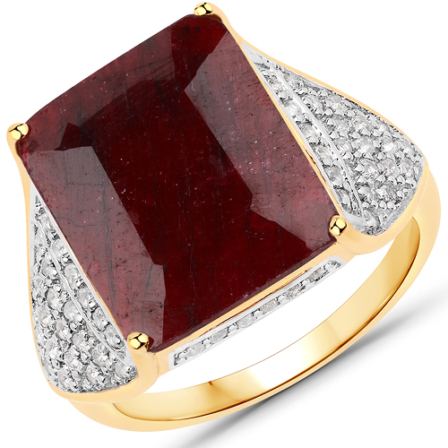 Ruby-18K Yellow Gold Plated 10.65 Carat Dyed Ruby and White Topaz .925 Sterling Silver Ring