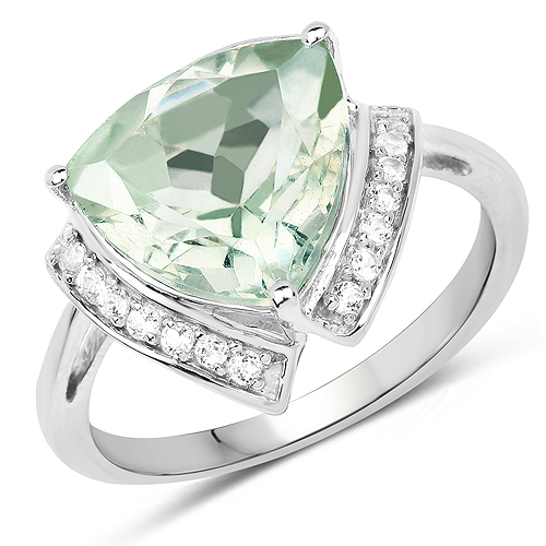 Amethyst-4.12 Carat Genuine Green Amethyst and White Topaz .925 Sterling Silver Ring