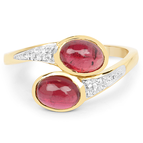 14K Yellow Gold Plated 2.38 Carat Glass Filled Ruby and White Topaz .925 Sterling Silver Ring