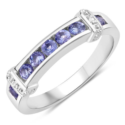 Tanzanite-0.52 Carat Genuine Tanzanite and Created White Sapphire .925 Sterling Silver Ring