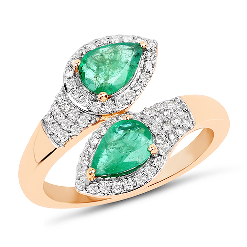 Emerald-2.02 Carat Genuine Zambian Emerald and White Diamond 14K Yellow Gold Ring