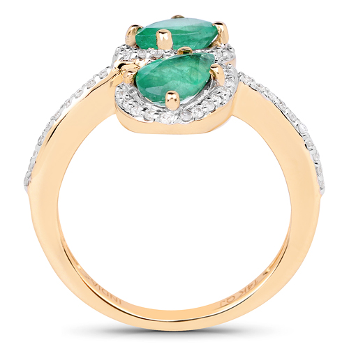 2.06 Carat Genuine Zambian Emerald & White Zircon 14K Yellow Gold Ring