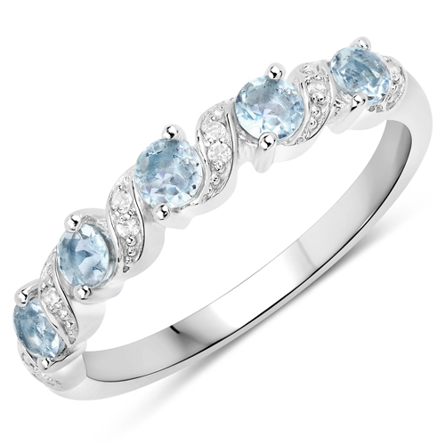 Rings-0.54 Carat Genuine Aquamarine and White Topaz .925 Sterling Silver Ring