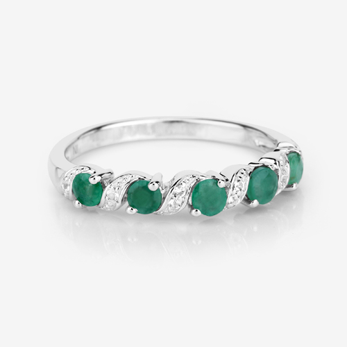 0.54 Carat Genuine Emerald and White Topaz .925 Sterling Silver Ring