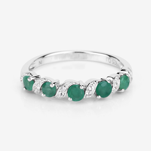0.54 Carat Genuine Emerald and White Topaz .925 Sterling Silver Ring