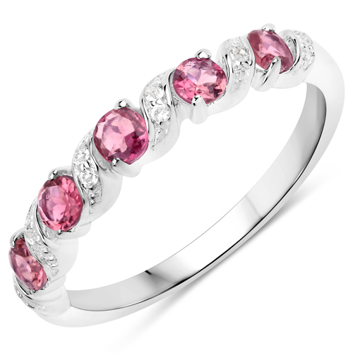 Rings-0.64 Carat Genuine Pink Tourmaline and White Topaz .925 Sterling Silver Ring
