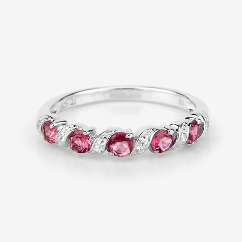 0.64 Carat Genuine Pink Tourmaline and White Topaz .925 Sterling Silver Ring