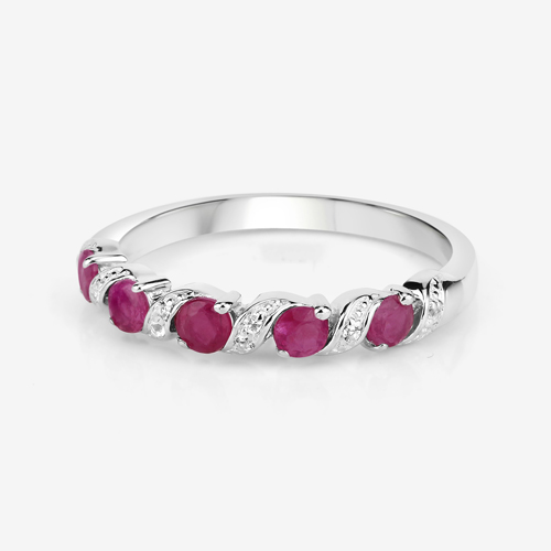 0.69 Carat Genuine Ruby and White Topaz .925 Sterling Silver Ring
