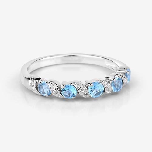 0.64 Carat Genuine Swiss Blue Topaz and White Topaz .925 Sterling Silver Ring