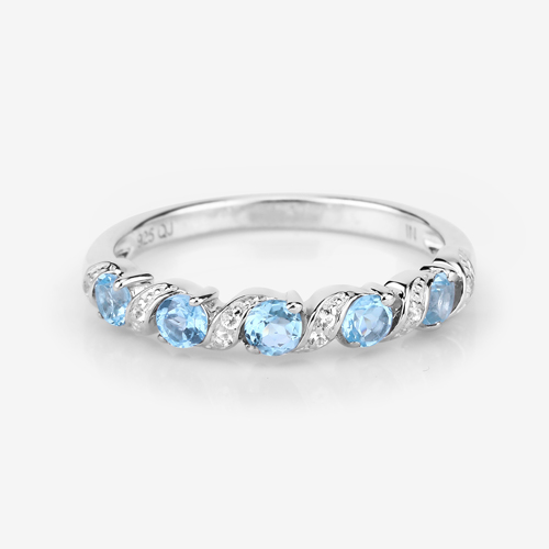 0.64 Carat Genuine Swiss Blue Topaz and White Topaz .925 Sterling Silver Ring