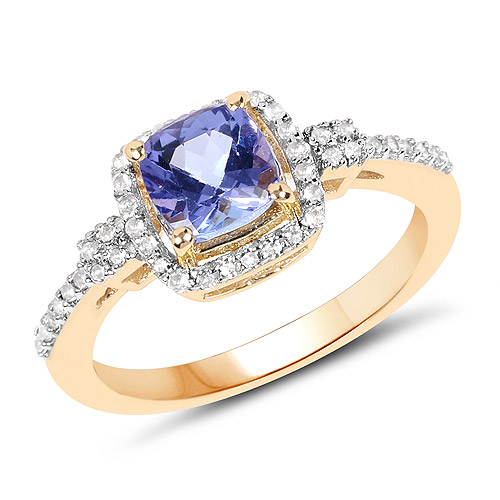 Tanzanite-14K Yellow Gold Plated 1.17 Carat Genuine Tanzanite and White Topaz .925 Sterling Silver Ring