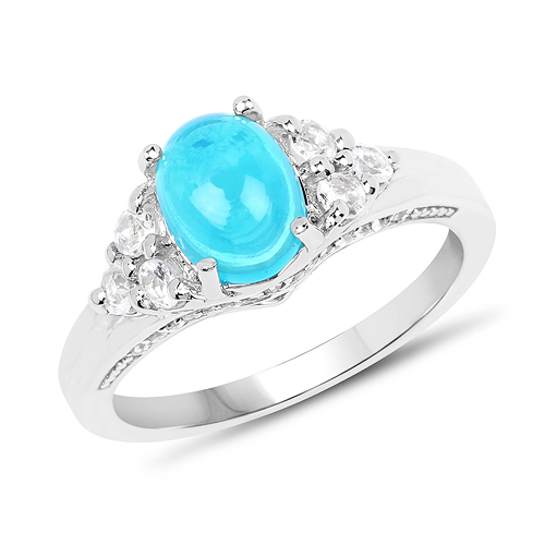 Opal-1.58 Carat Dyed Paraiba Opal and White Topaz .925 Sterling Silver Ring