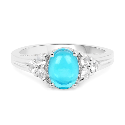 1.58 Carat Dyed Paraiba Opal and White Topaz .925 Sterling Silver Ring