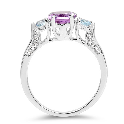 1.92 Carat Genuine Amethyst, Blue Topaz and White Topaz .925 Sterling Silver Ring