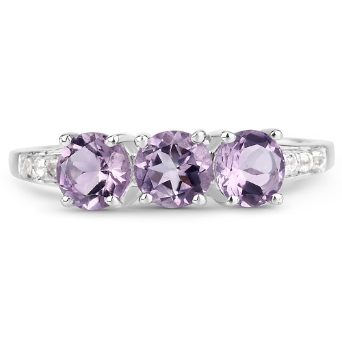 1.44 Carat Genuine Pink Amethyst and White Topaz .925 Sterling Silver Ring