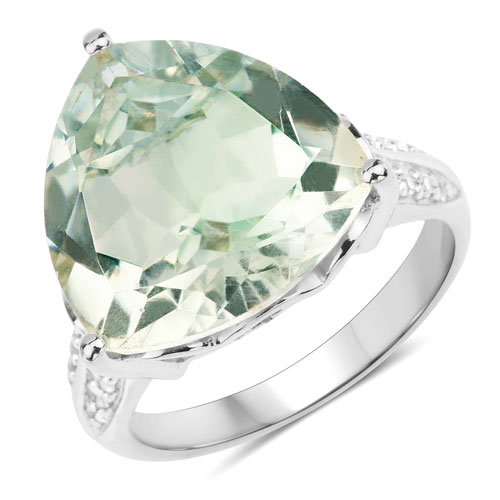 Amethyst-8.08 Carat Genuine Green Amethyst and White Topaz .925 Sterling Silver Ring