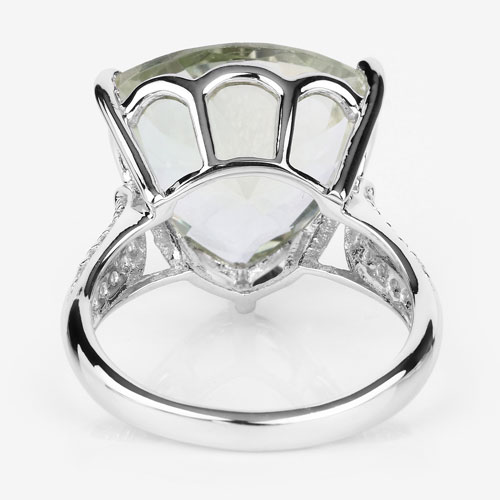 8.08 Carat Genuine Green Amethyst and White Topaz .925 Sterling Silver Ring